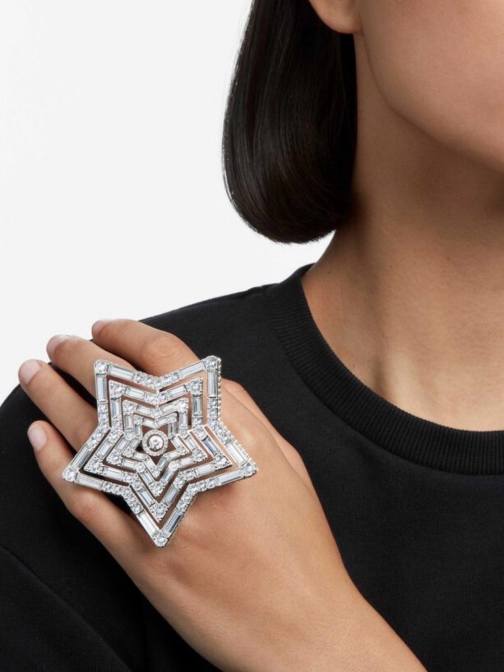 Swarovski Silver Starburst Pavé Crystal Statement Ring size 55(7)